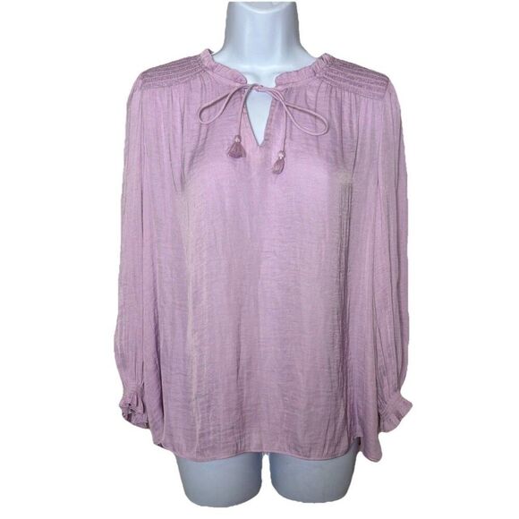Rachel Rachel Roy Peasant Tassel Blouse Women’s Size Large Lilac Long Sleeve - Picture 2 of 7